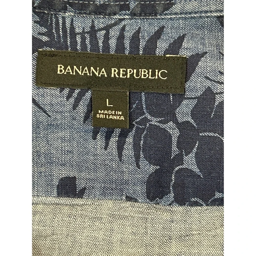 Banana Republic Shirt Mens L Blue Floral Camp Short Sleeve Cotton‎ Button Front